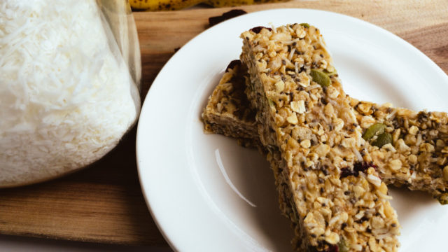 Banana Coconut Energy bars on plate